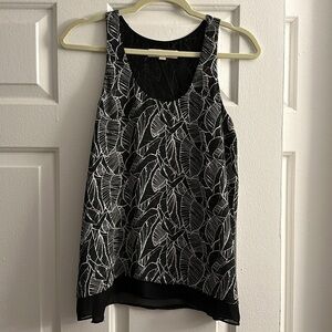 Loft Black Tropical Leaf Print Sleeveless Blouse XS